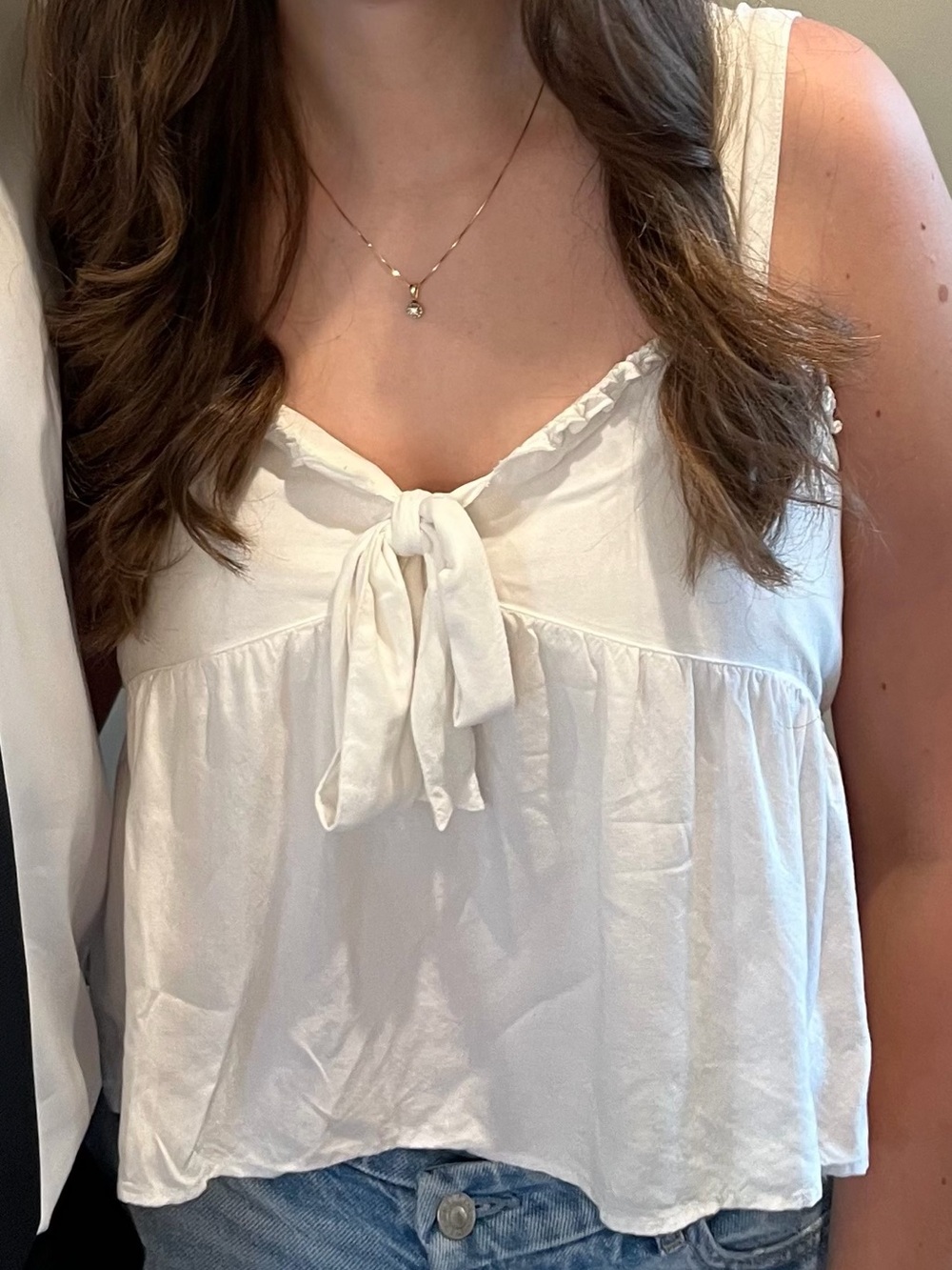 American Eagle Ivory Tie-Front Babydoll Tank Top w/ adjustable straps